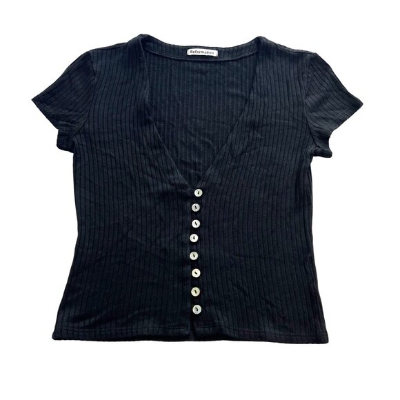 Reformation Nella Knit Top in Black - Picture 1 of 4